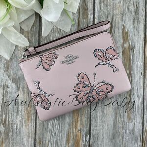 Coach Corner Zip Wristlet Butterfly Print Wallet Bag Purse